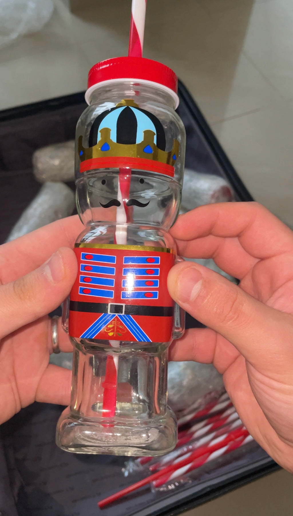 Bouteille en verre avec paille style soldat 💂