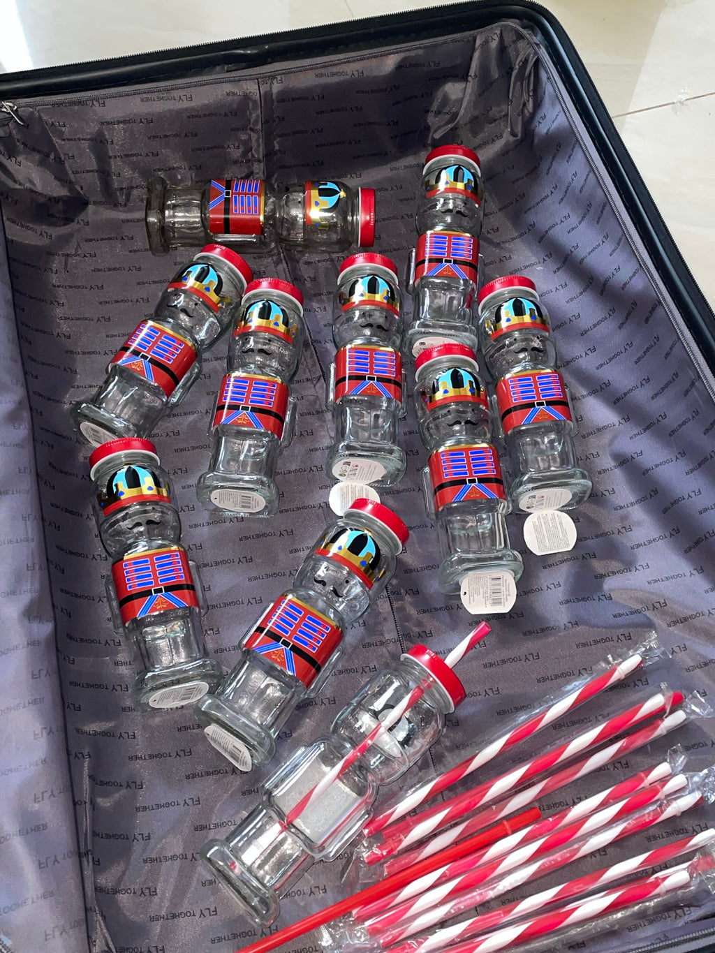 Bouteille en verre avec paille style soldat 💂